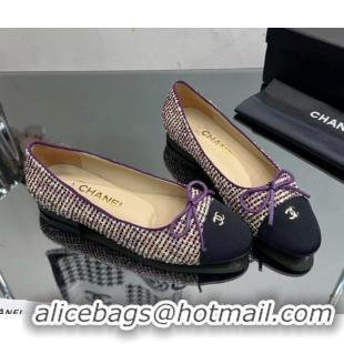 Discount Chanel Classic Tweed and Grosgrain Flat Ballerinas Purple 724026