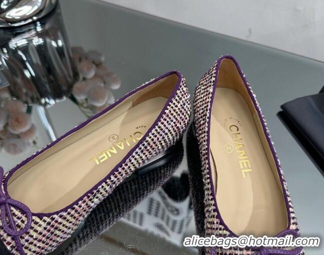 Discount Chanel Classic Tweed and Grosgrain Flat Ballerinas Purple 724026