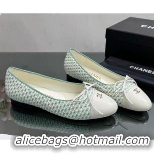 Low Cost Chanel Classic Tweed and Grosgrain Flat Ballerinas Light Green 724027