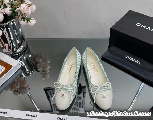 Low Cost Chanel Classic Tweed and Grosgrain Flat Ballerinas Light Green 724027