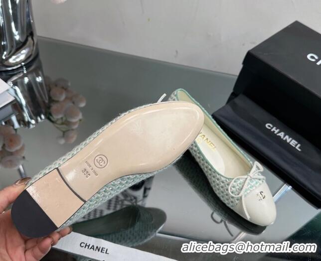 Low Cost Chanel Classic Tweed and Grosgrain Flat Ballerinas Light Green 724027