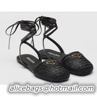 ​Top Quality Discount Prada Crochet Flat Sandals 1X139N Black