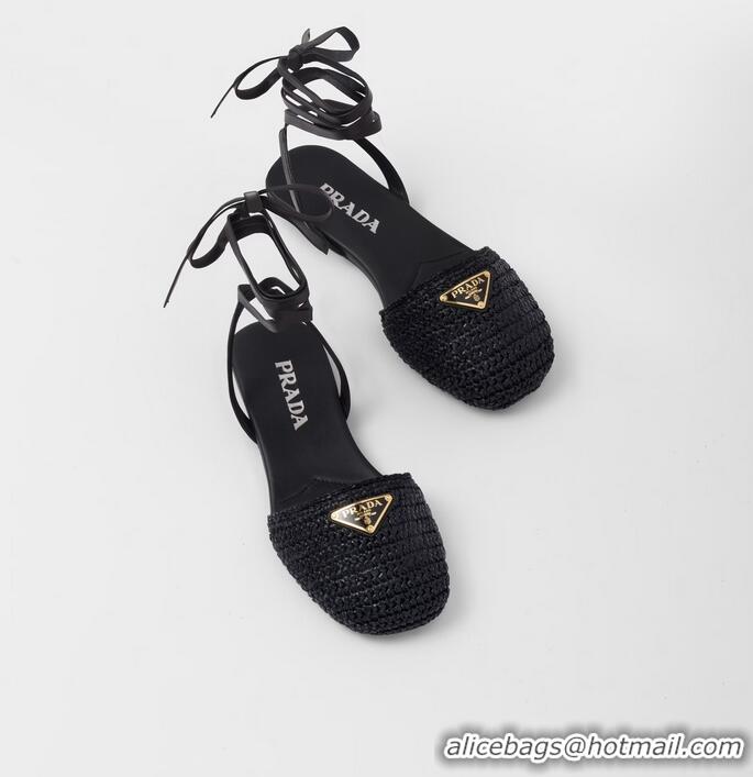 ​Top Quality Discount Prada Crochet Flat Sandals 1X139N Black