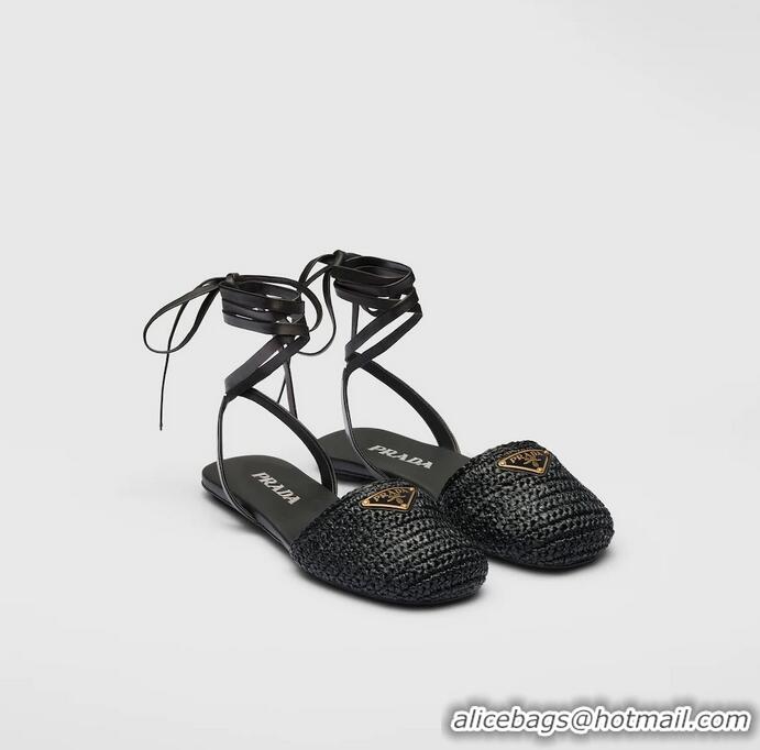 ​Top Quality Discount Prada Crochet Flat Sandals 1X139N Black