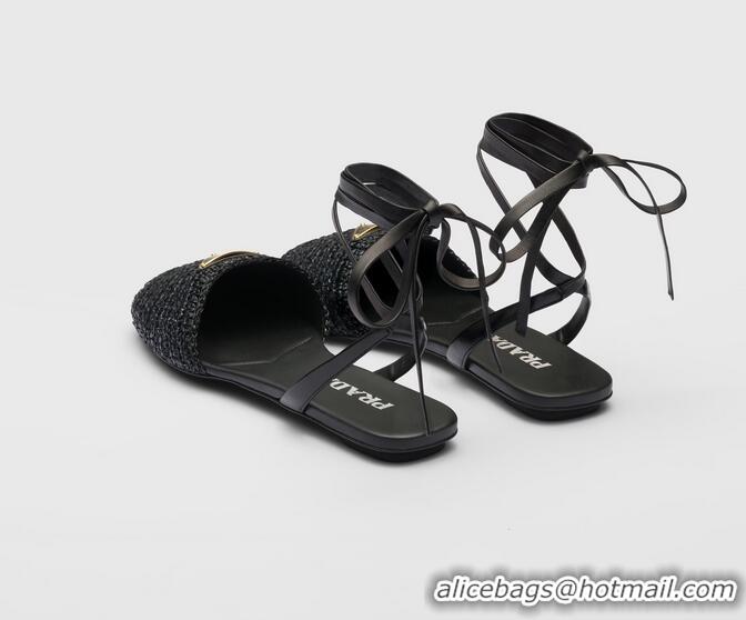 ​Top Quality Discount Prada Crochet Flat Sandals 1X139N Black