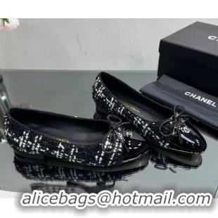 AAAAA Chanel Classic Tweed and Patent Leather Flat Ballerinas Black/White 724029