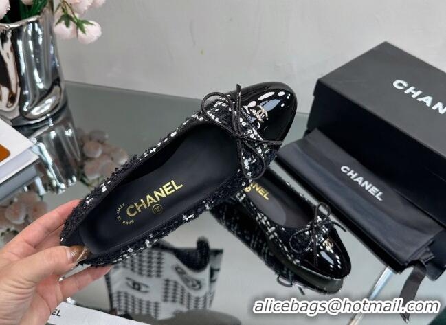 AAAAA Chanel Classic Tweed and Patent Leather Flat Ballerinas Black/White 724029