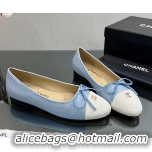 Top Quality Chanel Classic Fabric and Grosgrain Flat Ballerinas Denim Blue 724030