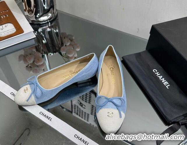 Top Quality Chanel Classic Fabric and Grosgrain Flat Ballerinas Denim Blue 724030