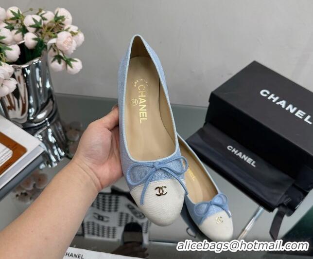 Top Quality Chanel Classic Fabric and Grosgrain Flat Ballerinas Denim Blue 724030