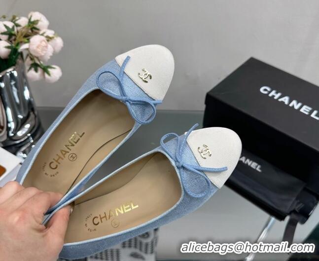 Top Quality Chanel Classic Fabric and Grosgrain Flat Ballerinas Denim Blue 724030