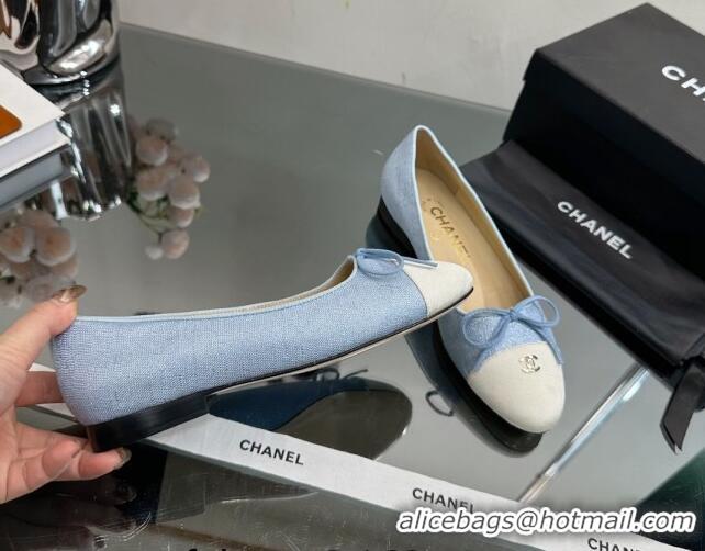 Top Quality Chanel Classic Fabric and Grosgrain Flat Ballerinas Denim Blue 724030