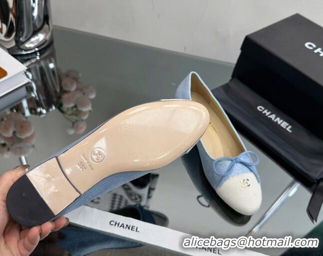 Top Quality Chanel Classic Fabric and Grosgrain Flat Ballerinas Denim Blue 724030