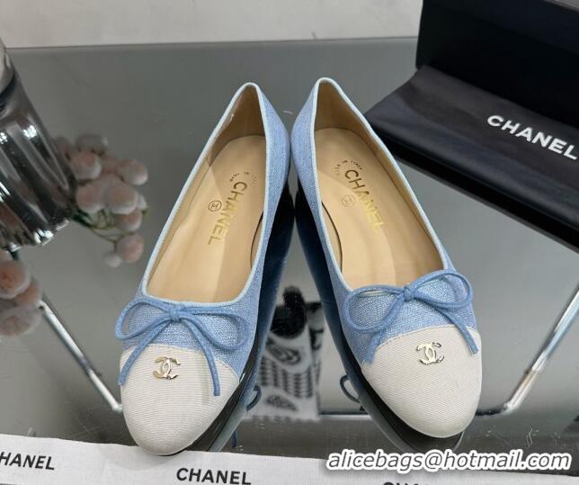 Top Quality Chanel Classic Fabric and Grosgrain Flat Ballerinas Denim Blue 724030