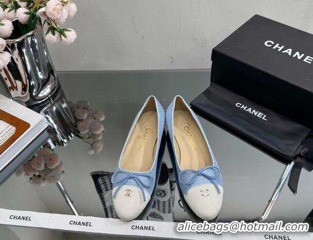 Top Quality Chanel Classic Fabric and Grosgrain Flat Ballerinas Denim Blue 724030