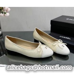 Super Quality Chanel Classic Fabric and Grosgrain Flat Ballerinas Light Beige 724031