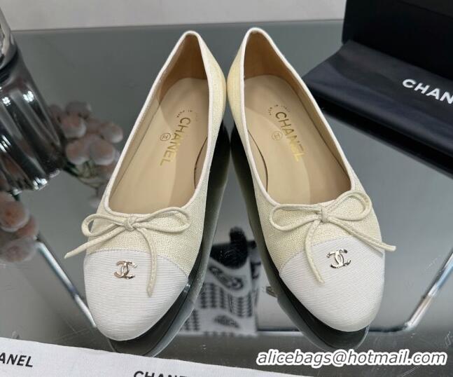 Super Quality Chanel Classic Fabric and Grosgrain Flat Ballerinas Light Beige 724031