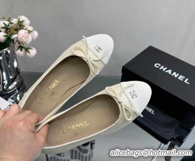 Super Quality Chanel Classic Fabric and Grosgrain Flat Ballerinas Light Beige 724031