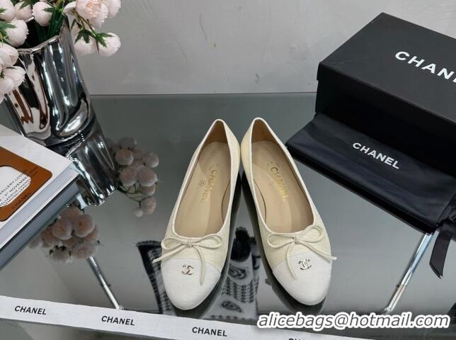 Super Quality Chanel Classic Fabric and Grosgrain Flat Ballerinas Light Beige 724031