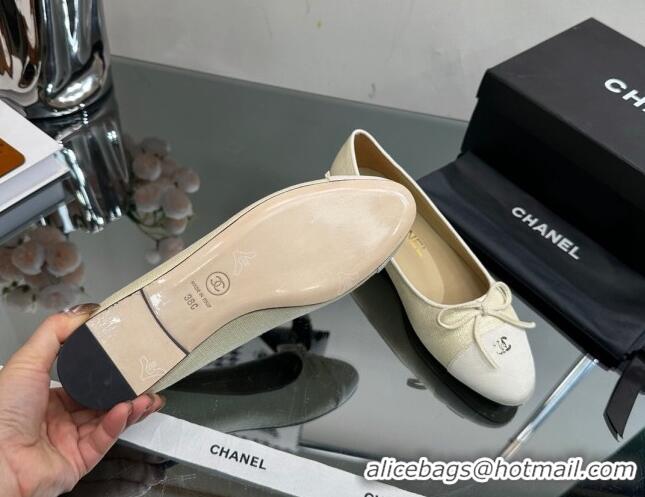 Super Quality Chanel Classic Fabric and Grosgrain Flat Ballerinas Light Beige 724031