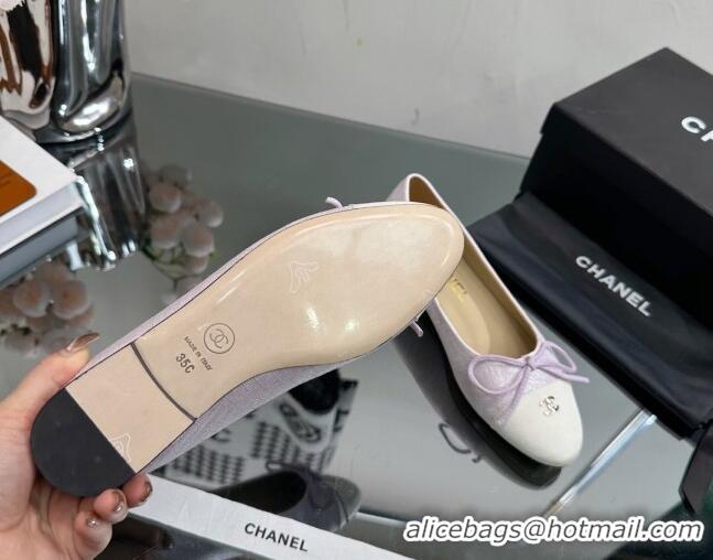 Top Quality Chanel Classic Fabric and Grosgrain Flat Ballerinas Light Purple 724032