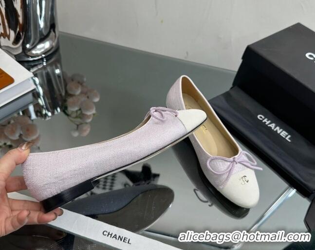 Top Quality Chanel Classic Fabric and Grosgrain Flat Ballerinas Light Purple 724032