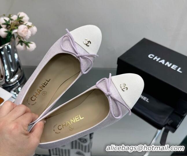 Top Quality Chanel Classic Fabric and Grosgrain Flat Ballerinas Light Purple 724032