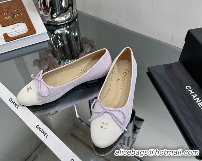 Top Quality Chanel Classic Fabric and Grosgrain Flat Ballerinas Light Purple 724032