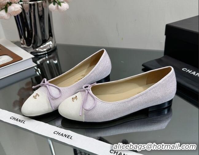 Top Quality Chanel Classic Fabric and Grosgrain Flat Ballerinas Light Purple 724032