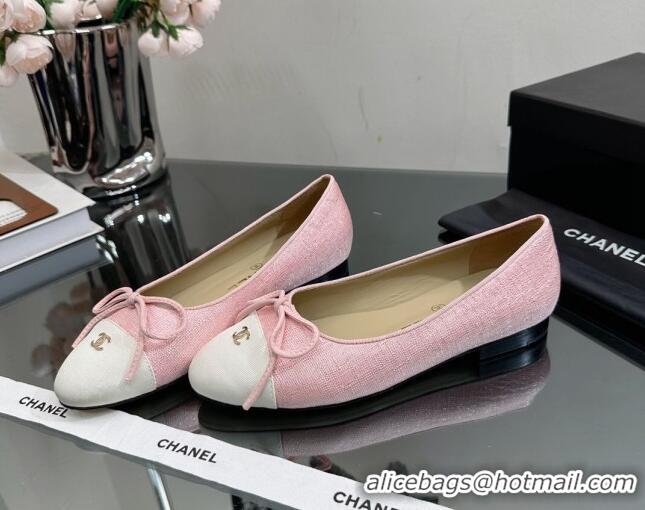 Most Popular Chanel Classic Fabric and Grosgrain Flat Ballerinas Light Pink 724033