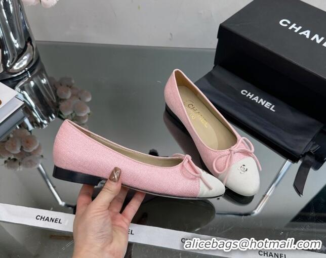 Most Popular Chanel Classic Fabric and Grosgrain Flat Ballerinas Light Pink 724033