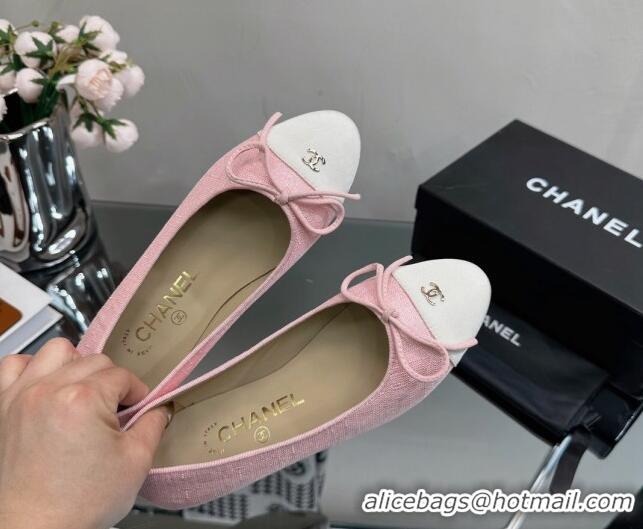 Most Popular Chanel Classic Fabric and Grosgrain Flat Ballerinas Light Pink 724033