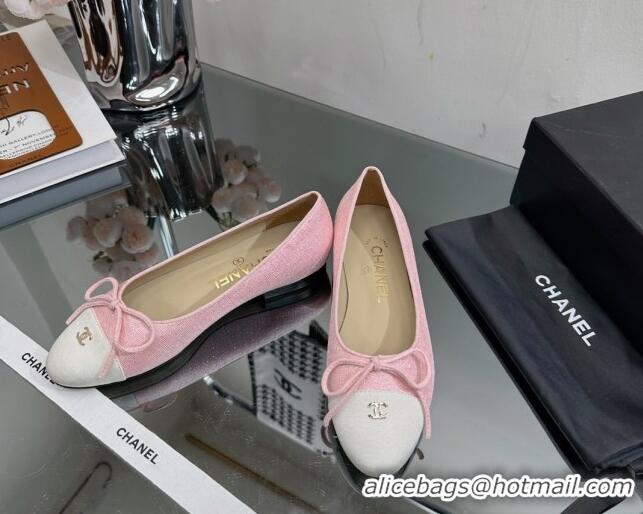 Most Popular Chanel Classic Fabric and Grosgrain Flat Ballerinas Light Pink 724033