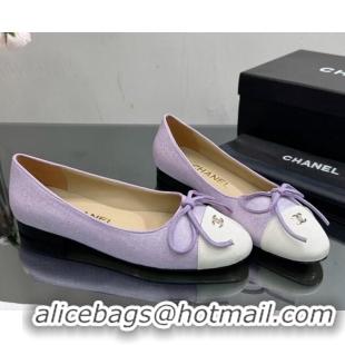 Low Price Chanel Classic Fabric and Grosgrain Flat Ballerinas Purple 724034