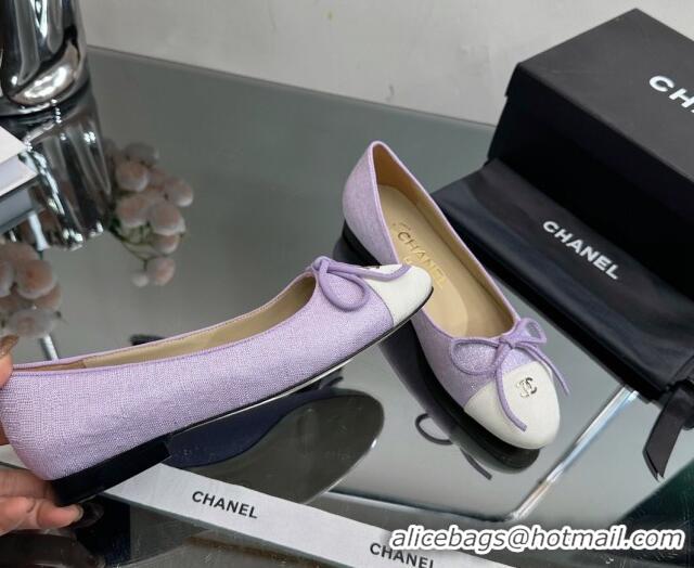 Low Price Chanel Classic Fabric and Grosgrain Flat Ballerinas Purple 724034