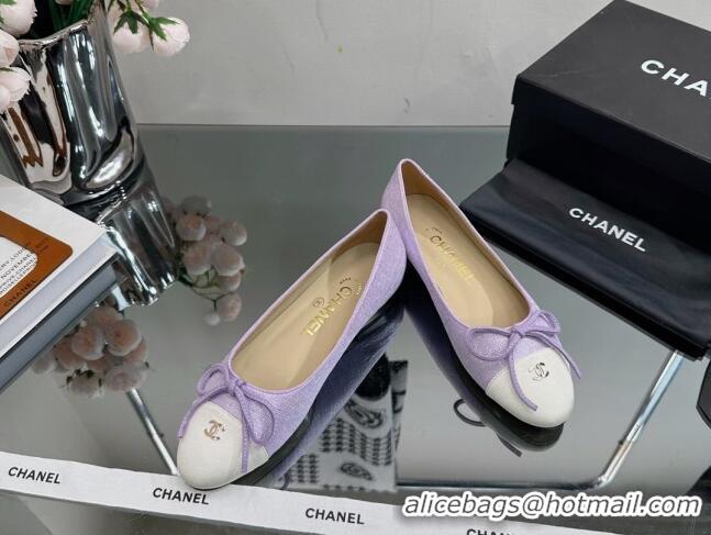 Low Price Chanel Classic Fabric and Grosgrain Flat Ballerinas Purple 724034