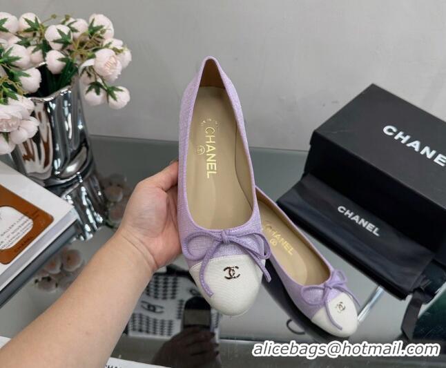 Low Price Chanel Classic Fabric and Grosgrain Flat Ballerinas Purple 724034