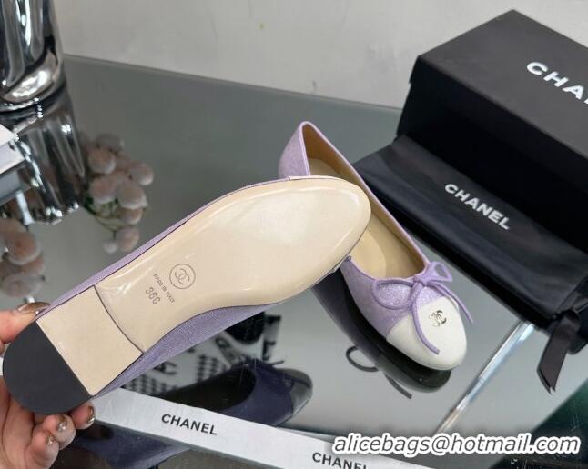 Low Price Chanel Classic Fabric and Grosgrain Flat Ballerinas Purple 724034