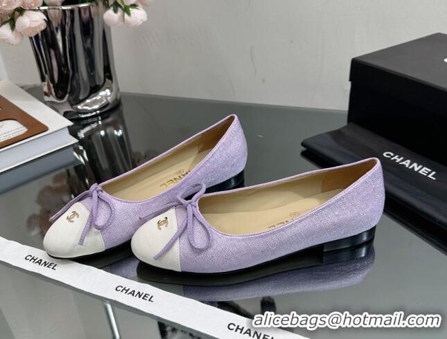 Low Price Chanel Classic Fabric and Grosgrain Flat Ballerinas Purple 724034