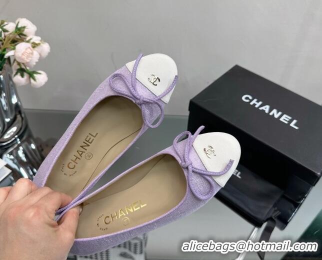 Low Price Chanel Classic Fabric and Grosgrain Flat Ballerinas Purple 724034