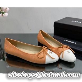 Best Price Chanel Classic Fabric and Grosgrain Flat Ballerinas Orange 724035