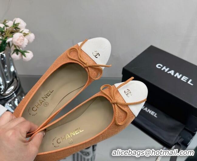 Best Price Chanel Classic Fabric and Grosgrain Flat Ballerinas Orange 724035