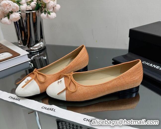 Best Price Chanel Classic Fabric and Grosgrain Flat Ballerinas Orange 724035