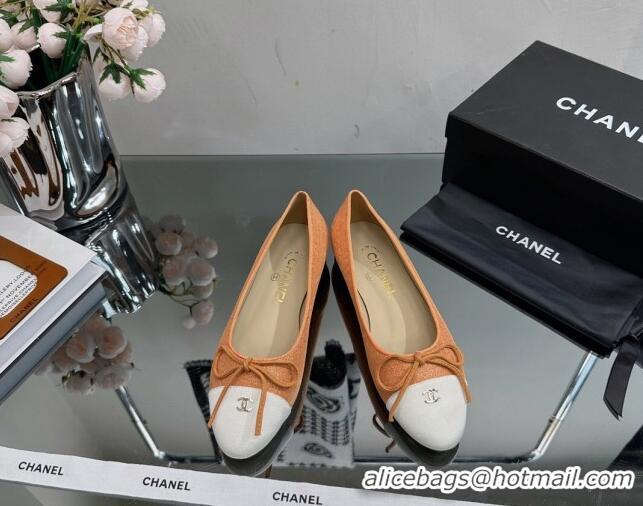 Best Price Chanel Classic Fabric and Grosgrain Flat Ballerinas Orange 724035