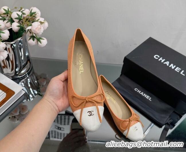 Best Price Chanel Classic Fabric and Grosgrain Flat Ballerinas Orange 724035