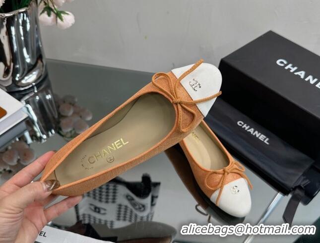 Best Price Chanel Classic Fabric and Grosgrain Flat Ballerinas Orange 724035