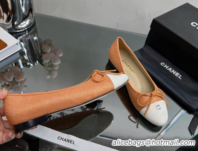 Best Price Chanel Classic Fabric and Grosgrain Flat Ballerinas Orange 724035