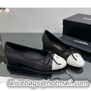 Sumptuous Chanel Classic Fabric and Grosgrain Flat Ballerinas Black/White 724036