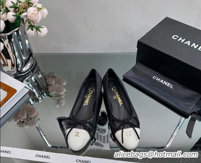 Sumptuous Chanel Classic Fabric and Grosgrain Flat Ballerinas Black/White 724036