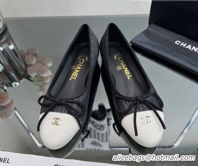 Sumptuous Chanel Classic Fabric and Grosgrain Flat Ballerinas Black/White 724036